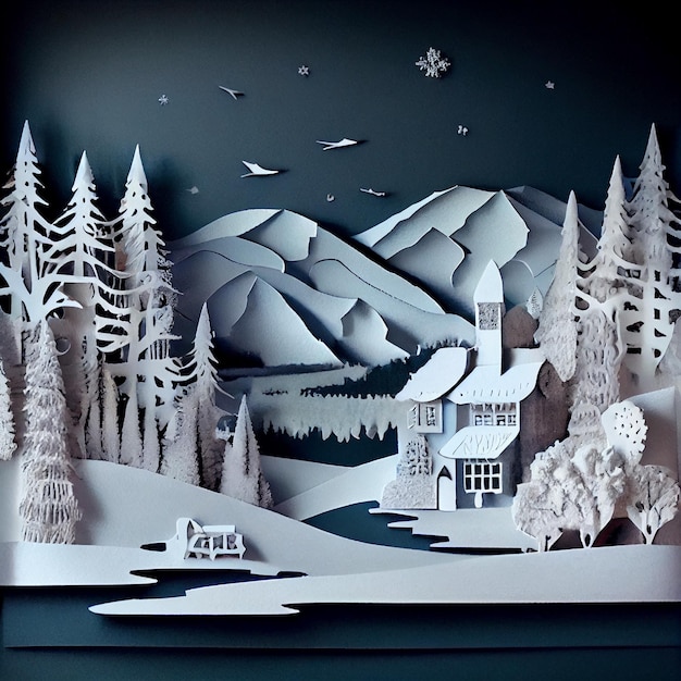 Christmas paper decoration winter landscape showscape