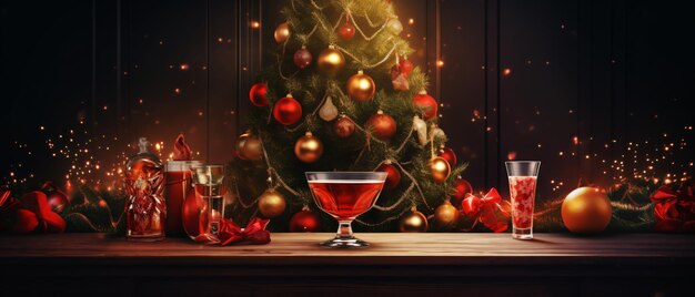 Christmas party design with holiday drink and xmas texture