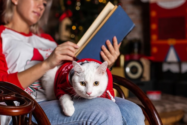 Christmas party winter holidays woman with cat