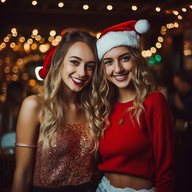 Christmas party with beautiful young women Generative AI