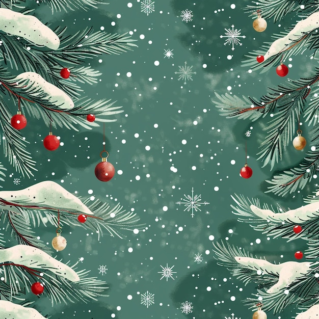 Christmas pattern decorations with tree and winter background