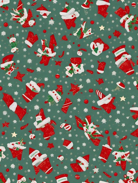 Photo a christmas pattern with a white cat and santa on it