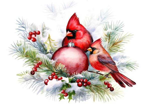 Christmas Poster illustration of Christmas Background with branches of christmas tree and bird