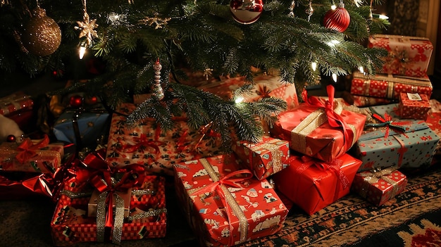 Christmas Presents giant pile under a Christmas tree