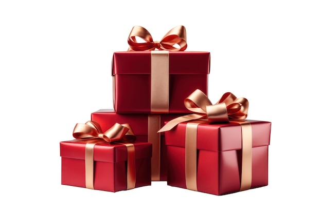 Christmas presents gift boxes stack with ribbon bow isolated transparent background