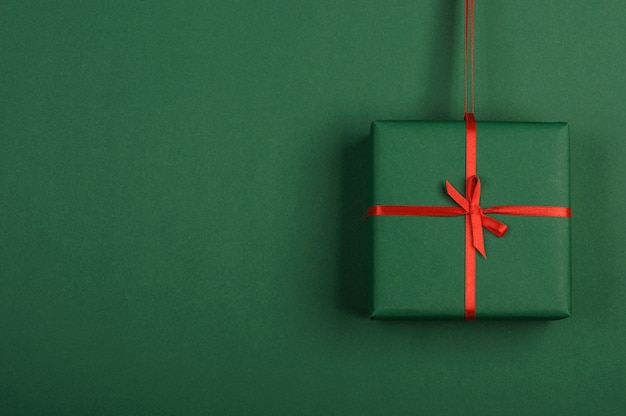 Christmas presents on green background