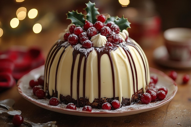 Christmas pudding with holly on top