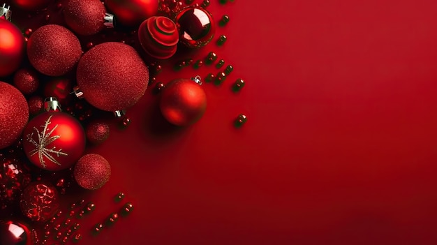 Christmas red background with Christmas ball decoration with blank space