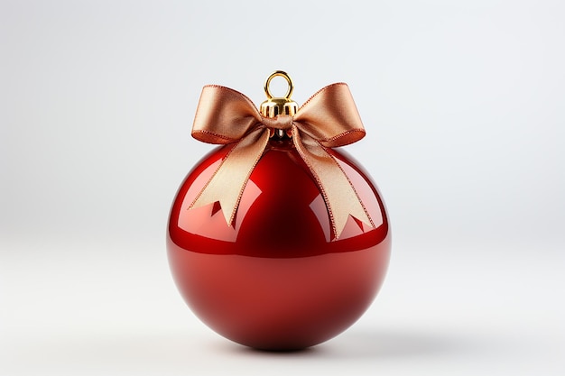 Christmas Red Ball with Ribbon on White Floor