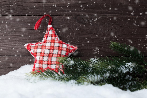 Christmas red vintage decoration on wooden background