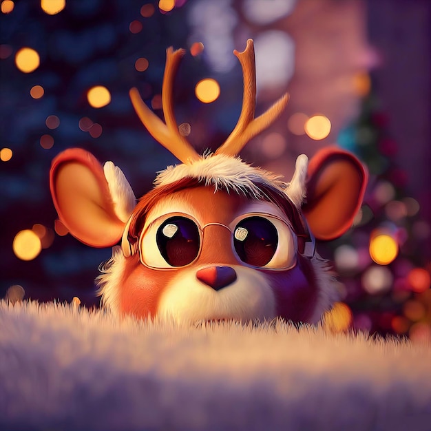 Christmas reindeer character cute reindeer in christmas scenery animated illustration