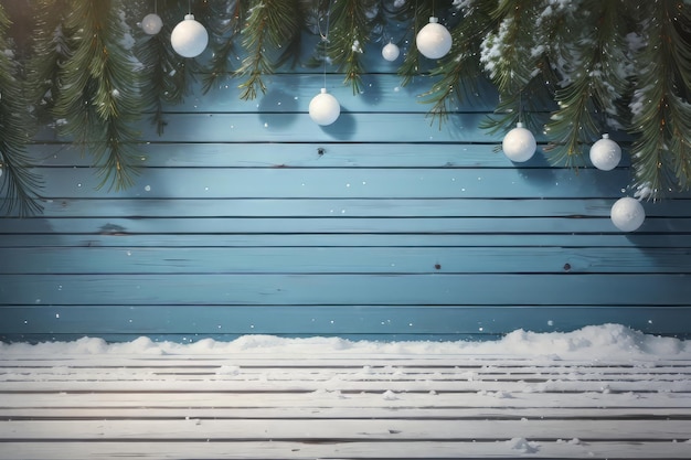 Christmas rustic background with blue wooden planks