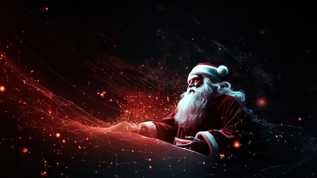 Christmas Santa Claus in new year closeup dark abstract space background Modern scientific family holiday Header banner mockup with copy space AI generated