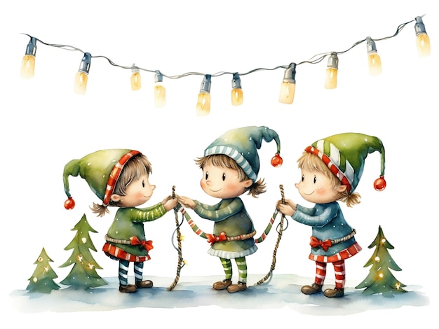 Christmas Santa And Elves Illustrations