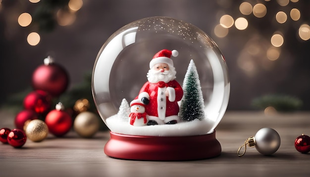 a christmas scene with santa claus in a bubble with a christmas tree in the background