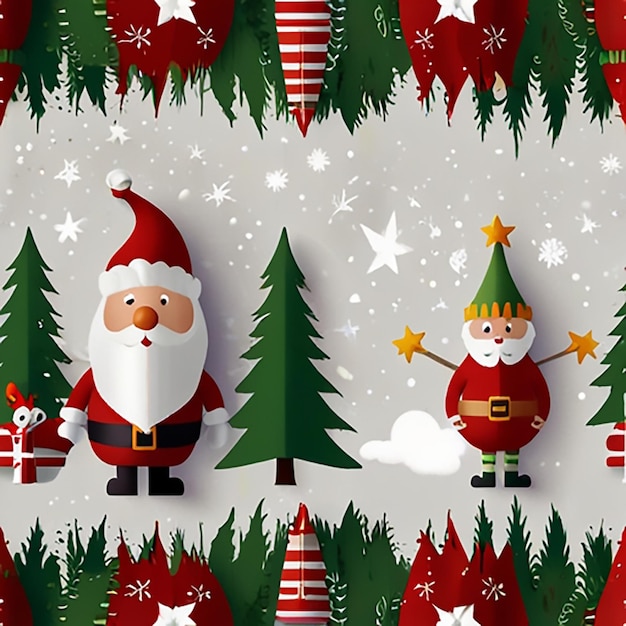 Photo a christmas scene with a santa and santa claus on the wall