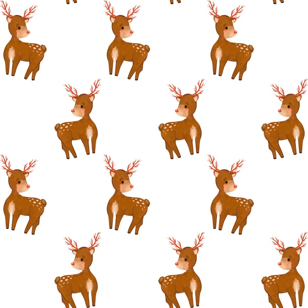 Christmas seamless pattern, forest deer cartoon digital paper, wild animals background, minimalist