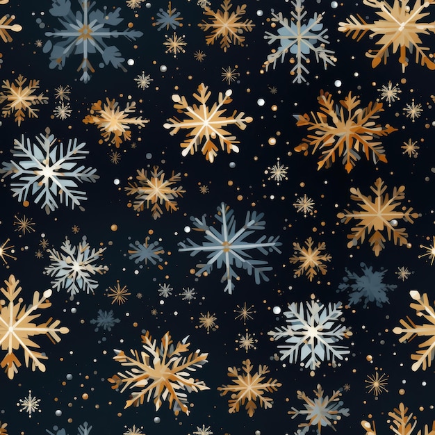 Christmas seamless pattern of golden snowflakes