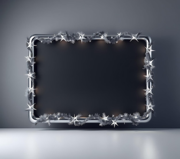 Photo christmas shiny chrome frame adorned along the frame with silver stars and garlands contemporary s