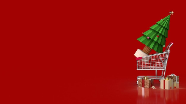 The Christmas in shopping cart for holiday marketing concept 3d rendering