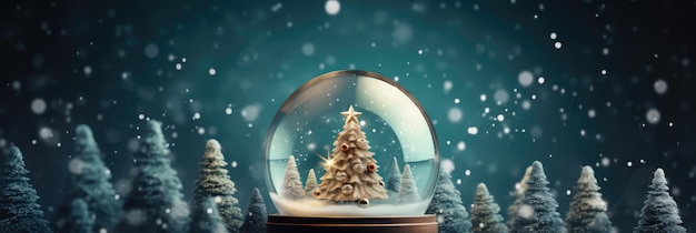 Christmas snow ball on snowy forest landscape wide panorama