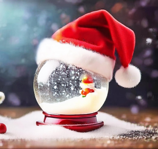 Photo a christmas snow globe with a santa hat on it