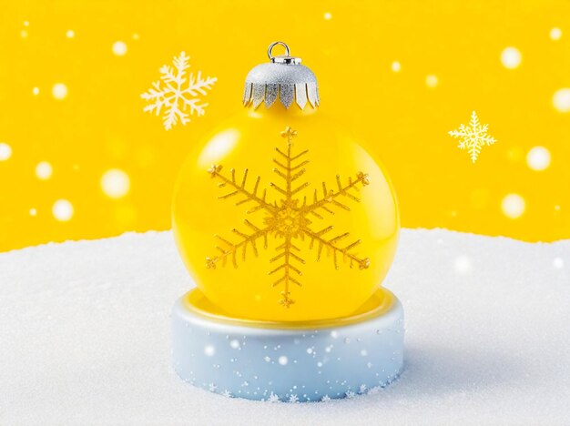 Christmas Snowflake on a glass yellow ball Christmas glass ball on the tree generated AI