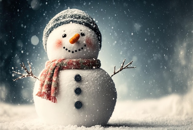 Christmas snowman against a background of white snow new year concept