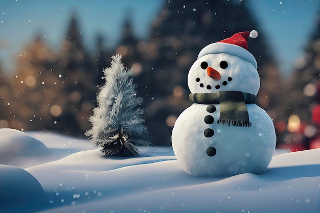 Christmas Snowman character cute snowman in christmas scenery animated illustration