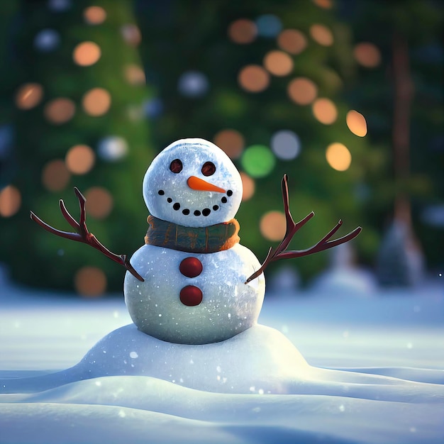 Christmas Snowman character cute snowman in christmas scenery animated illustration