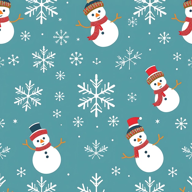 Photo christmas snowman digital paper seamless pattern with christmas