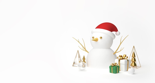 Christmas snowman in a hat with decorations. 3d rendering