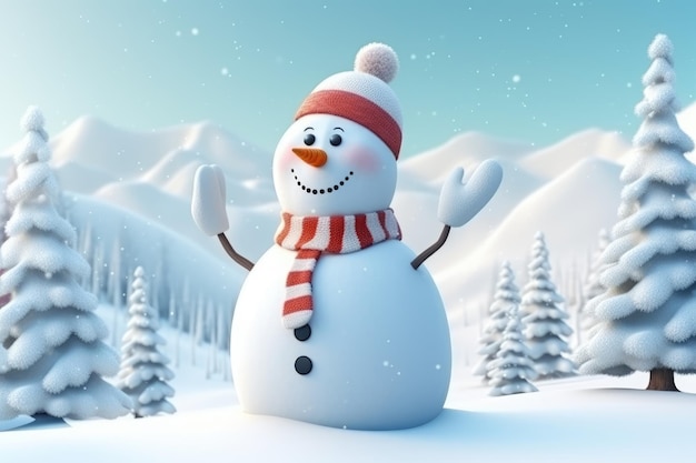 Christmas snowman in a snowy landscape Generative AI