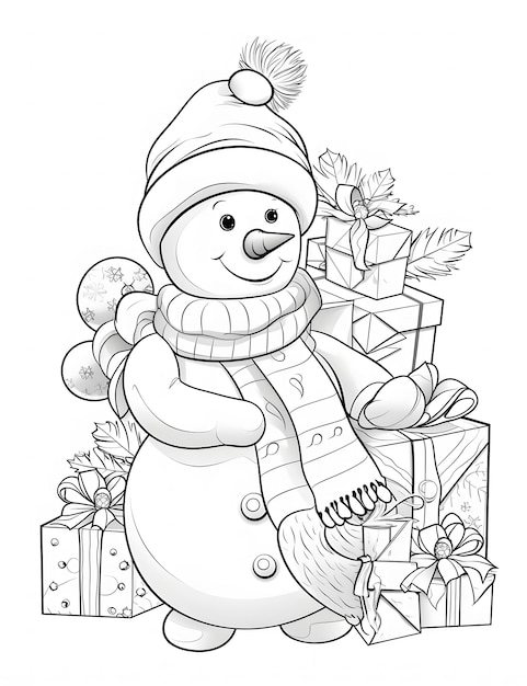 Christmas Snowman with gifts Coloring page for Kids