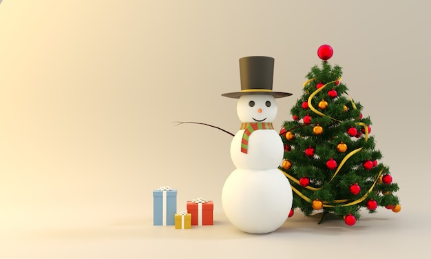 Christmas Snowman with tree and gift