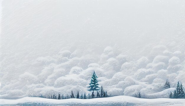 Christmas snowy winter forest landscape with copy space christmas tree background concept for greeting or postal cardWinter greeting card leaflet header Christmas decoration background