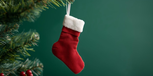 Christmas sock hanging on christmas tree