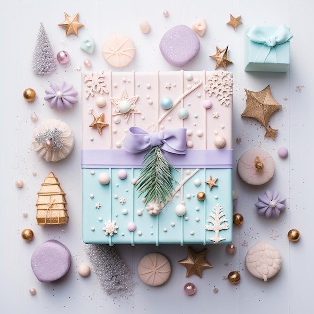 a Christmas square box in pastel colors