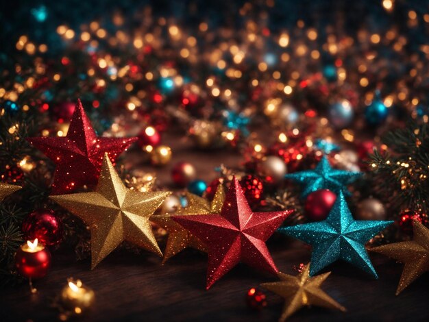 Christmas stars and lights beautifully background