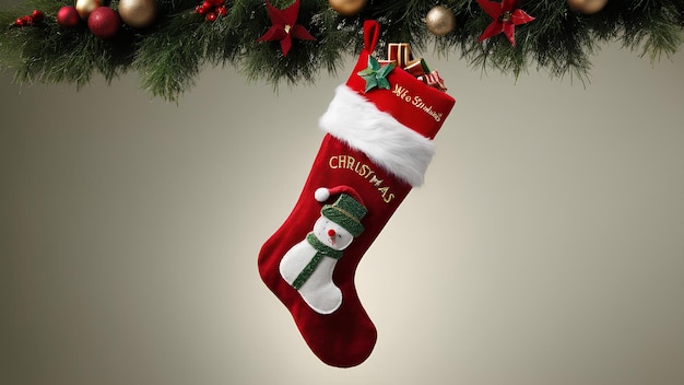 a christmas stocking hanging from a christmas tree