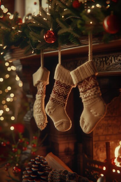 Christmas stockings by the fireplace