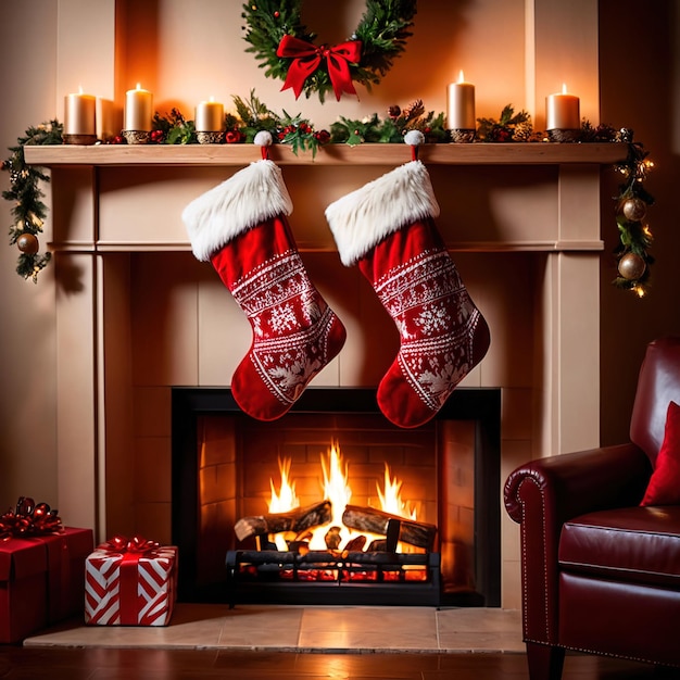 christmas stockings on fireplace