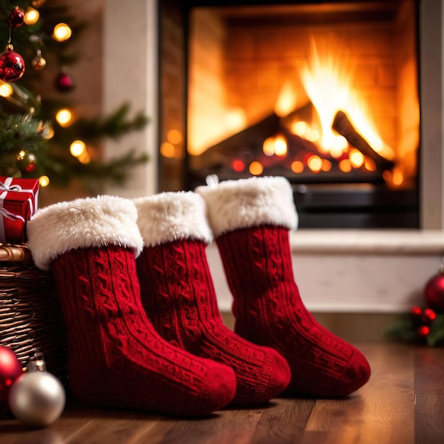 christmas stockings on fireplace