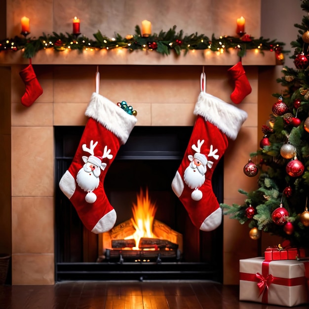 christmas stockings on fireplace