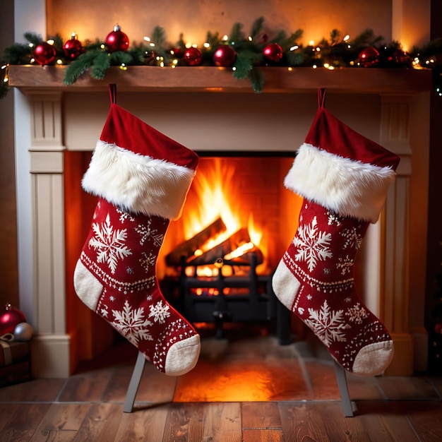 christmas stockings on fireplace