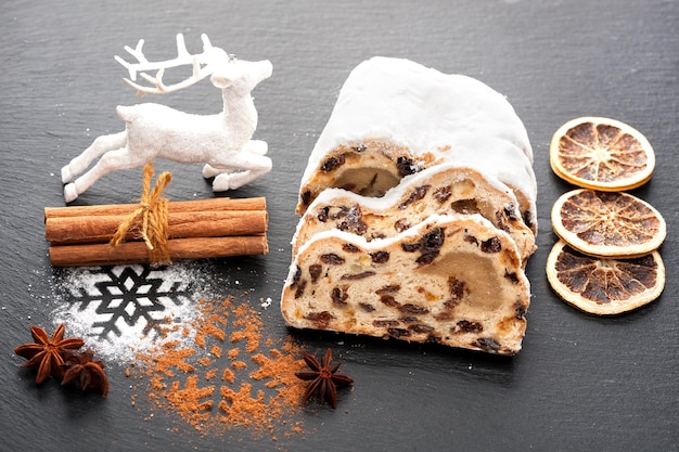 Christmas Stollen and spices Christmas background