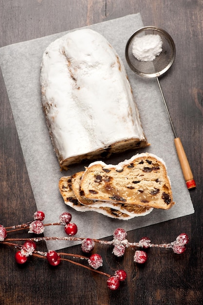 Christmas Stollen on a wooden board