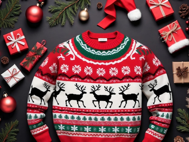 A Christmas Sweater With Reindeers And Presents