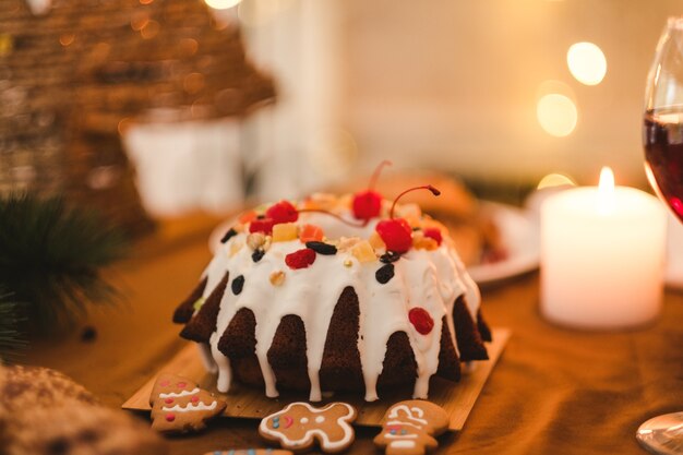 Christmas sweet food. Holiday cake.