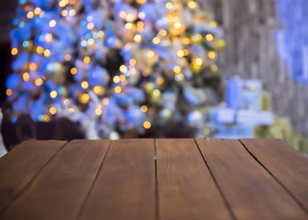 Christmas table background with christmas treexA